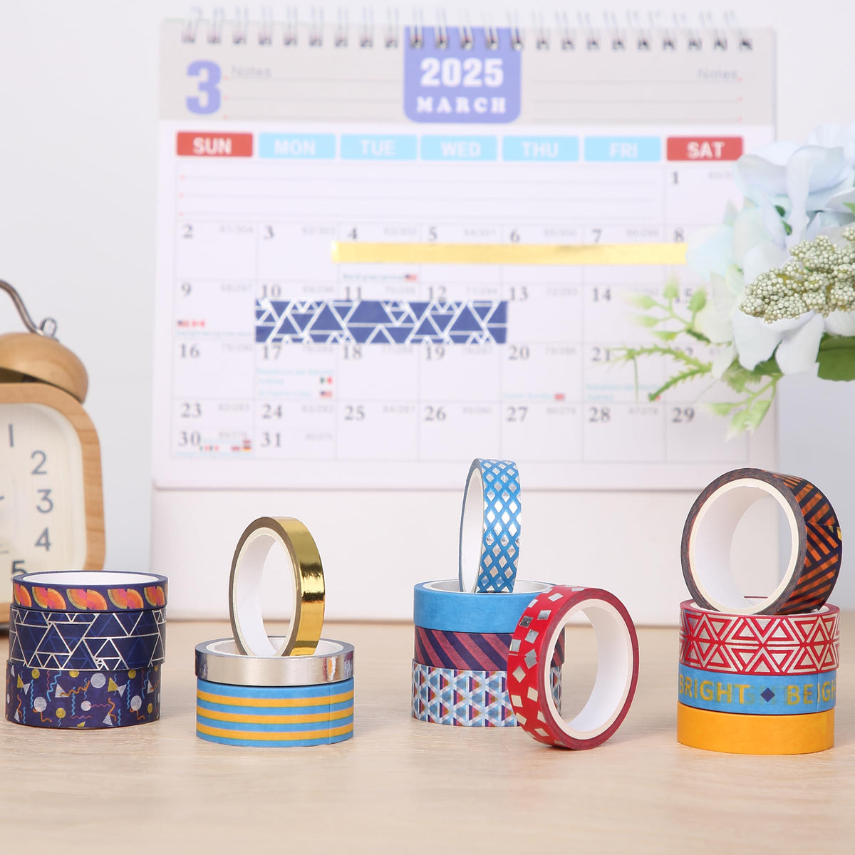 Mr. Pen- Washi Tape Set, 15 Rolls, Assorted Sizes, Metallic Foil
