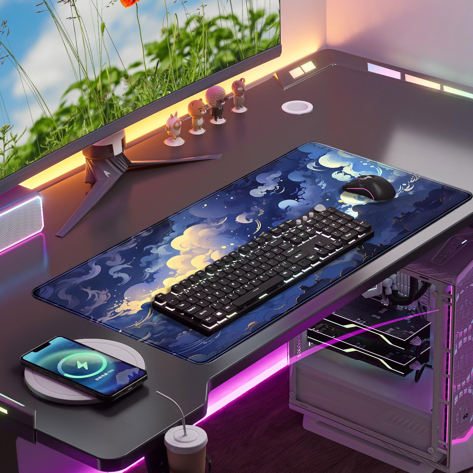 Pastel Large Mouse Pad Blue Desk Mat Aesthetic Sky Kawaii Gaming Mouse Pad XXL Keyboard Computer