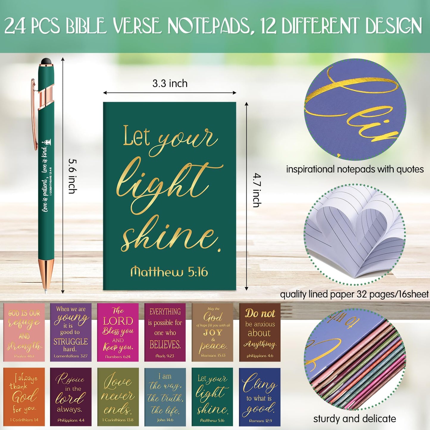 Estune 48 Pcs Christian Notebook Pen Set, Bible Gifts Bulk, Simple Style