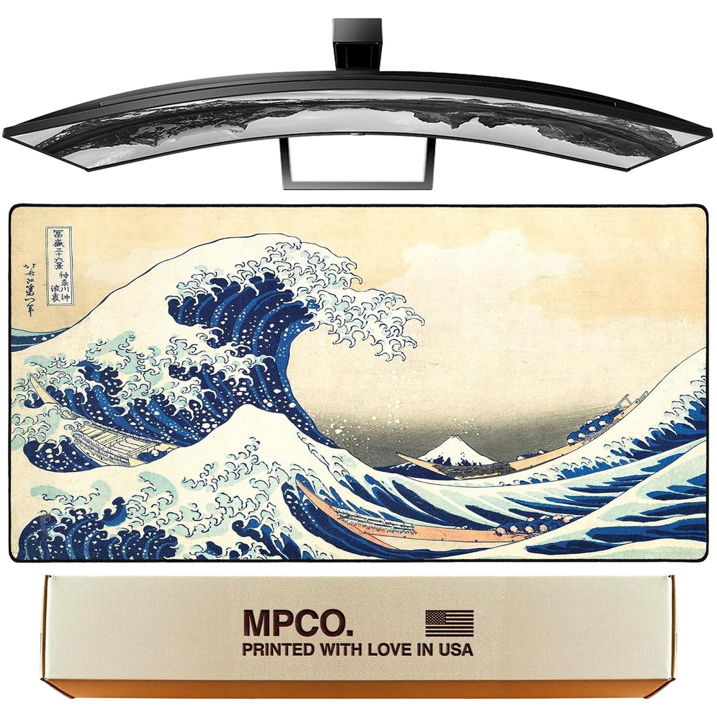 MPCO. Great Wave Large Gaming Desk Pad, 36" x 17" Duraglyde Fabric Desk Mat