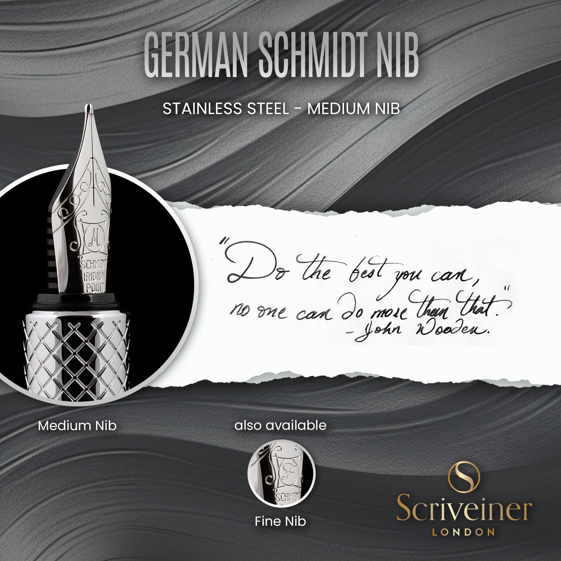 Scriveiner Silver Chrome Fountain Pen (Medium), Award Winning Luxury Pen, Heavy Pocket Pen, Chrome