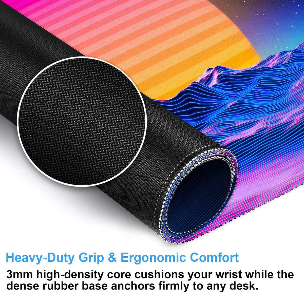 Synthwave Gaming Desk Mat, Retro 80s XXL Large Mouse Pad 31.5x15.7 in