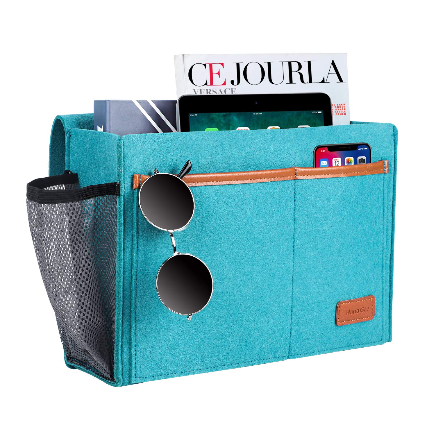 WantuSee Bedside Caddy, Bed Storage Organizer for Remote Controller, Books, Magzine, Laptop Holder