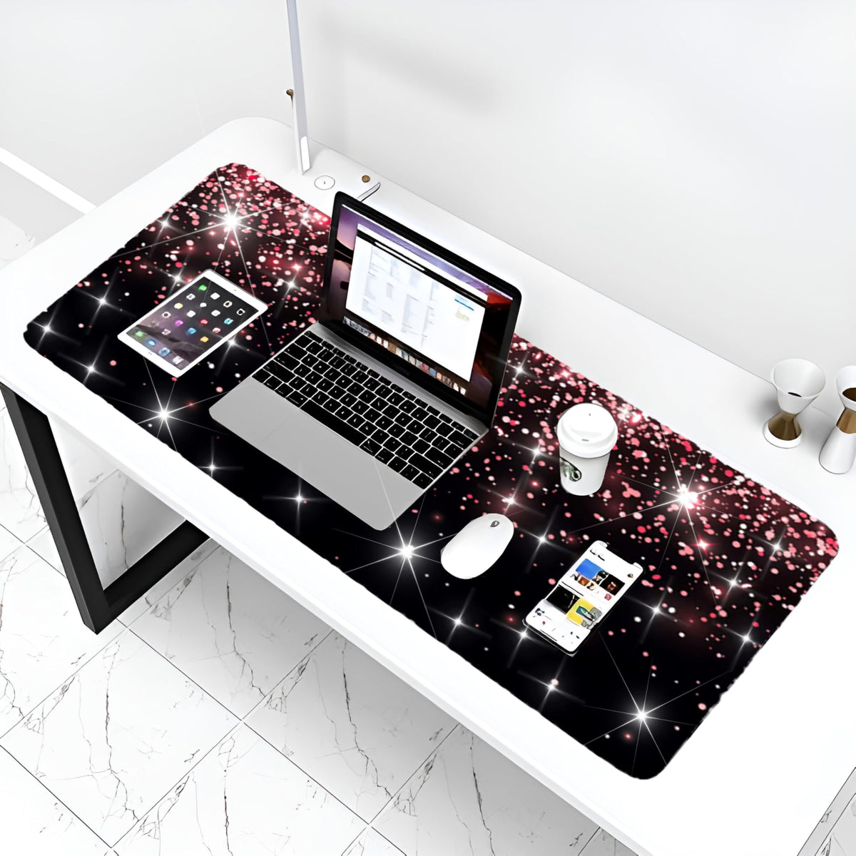 Largr Black Mousepad Bling Diamond Glitter Sparkle Rose Gold Mouse pad Black Mouse Pad, Bling Desk