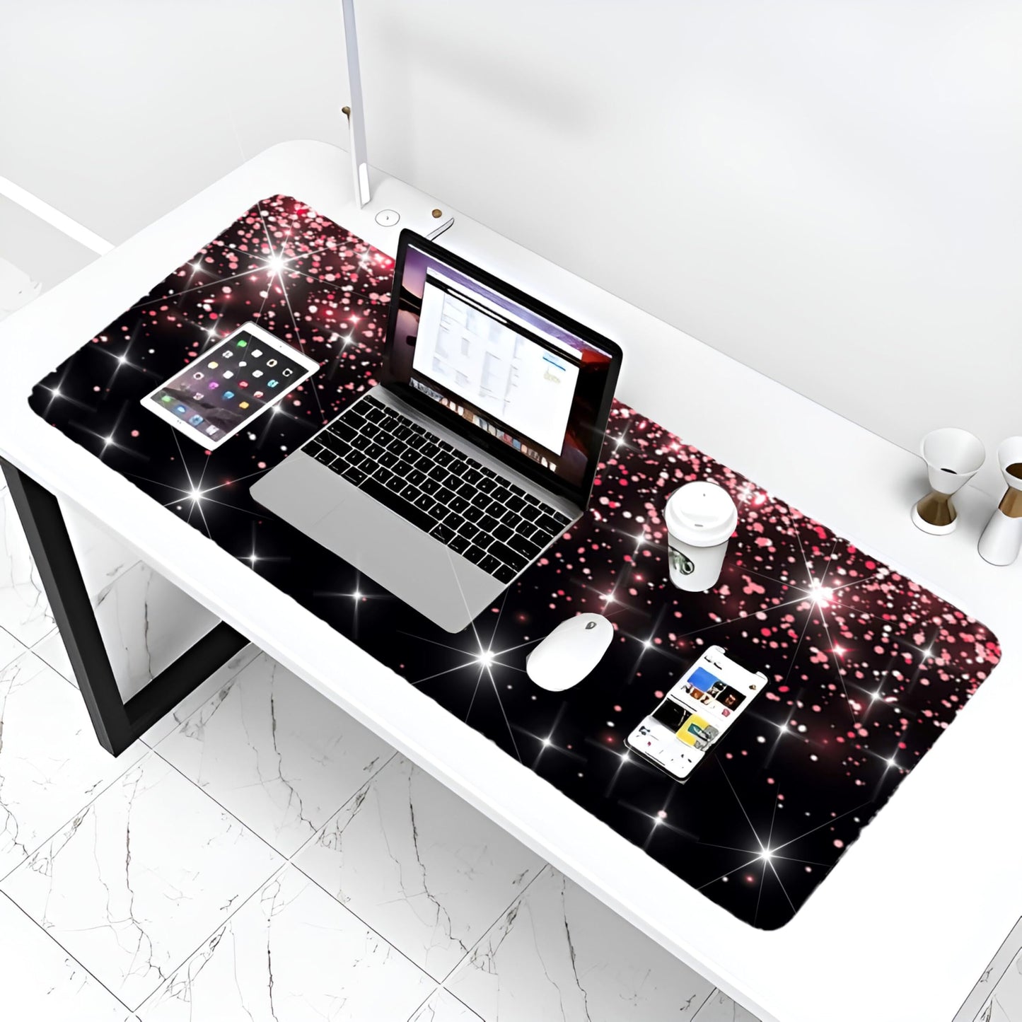 Largr Black Mousepad Bling Diamond Glitter Sparkle Rose Gold Mouse pad Black Mouse Pad, Bling Desk