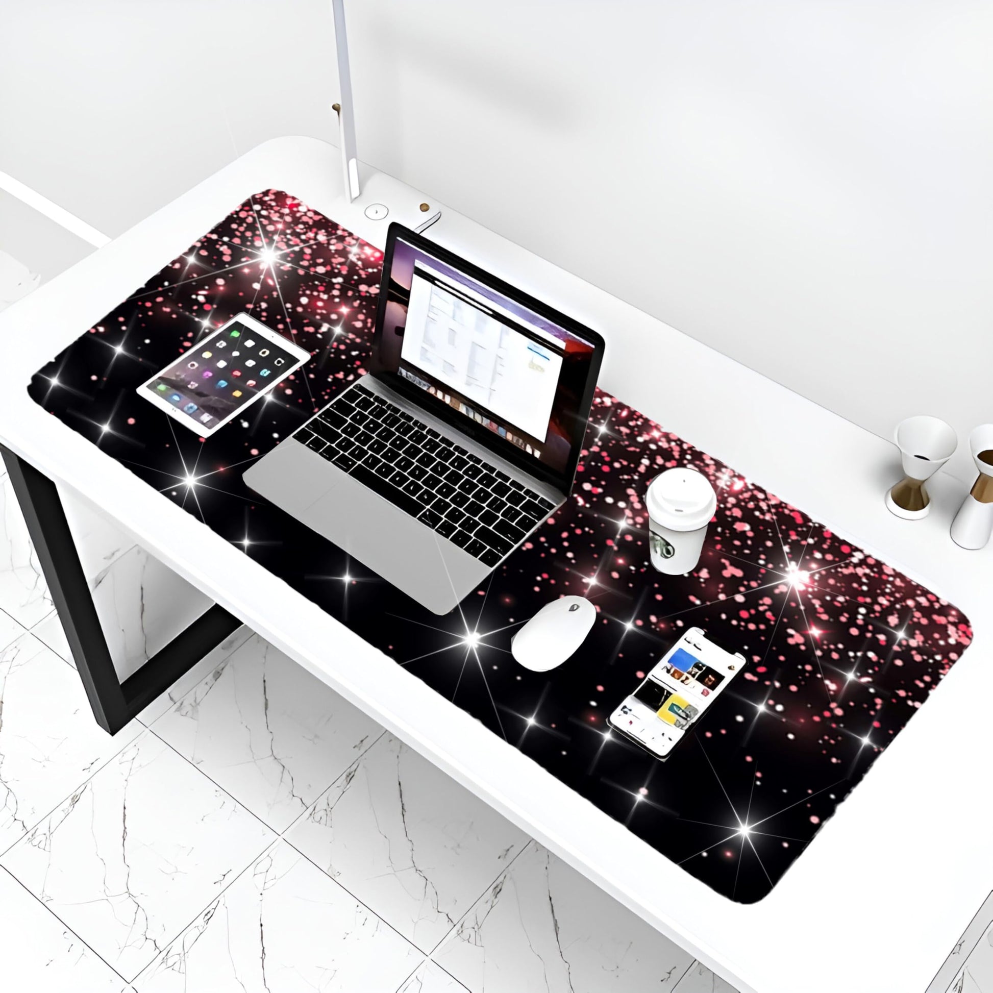 Largr Black Mousepad Bling Diamond Glitter Sparkle Rose Gold Mouse pad Black Mouse Pad, Bling Desk