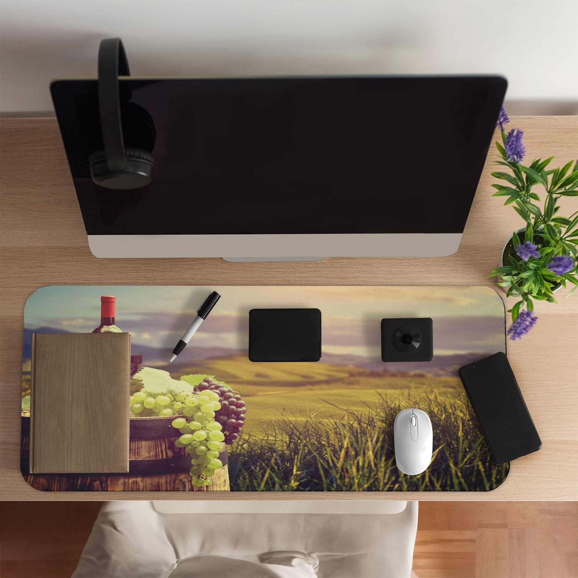 Ambesonne Wine Computer Mouse Pad, Italy Tuscany Landscape Rural Vineyard Autumn Harvest Grapes