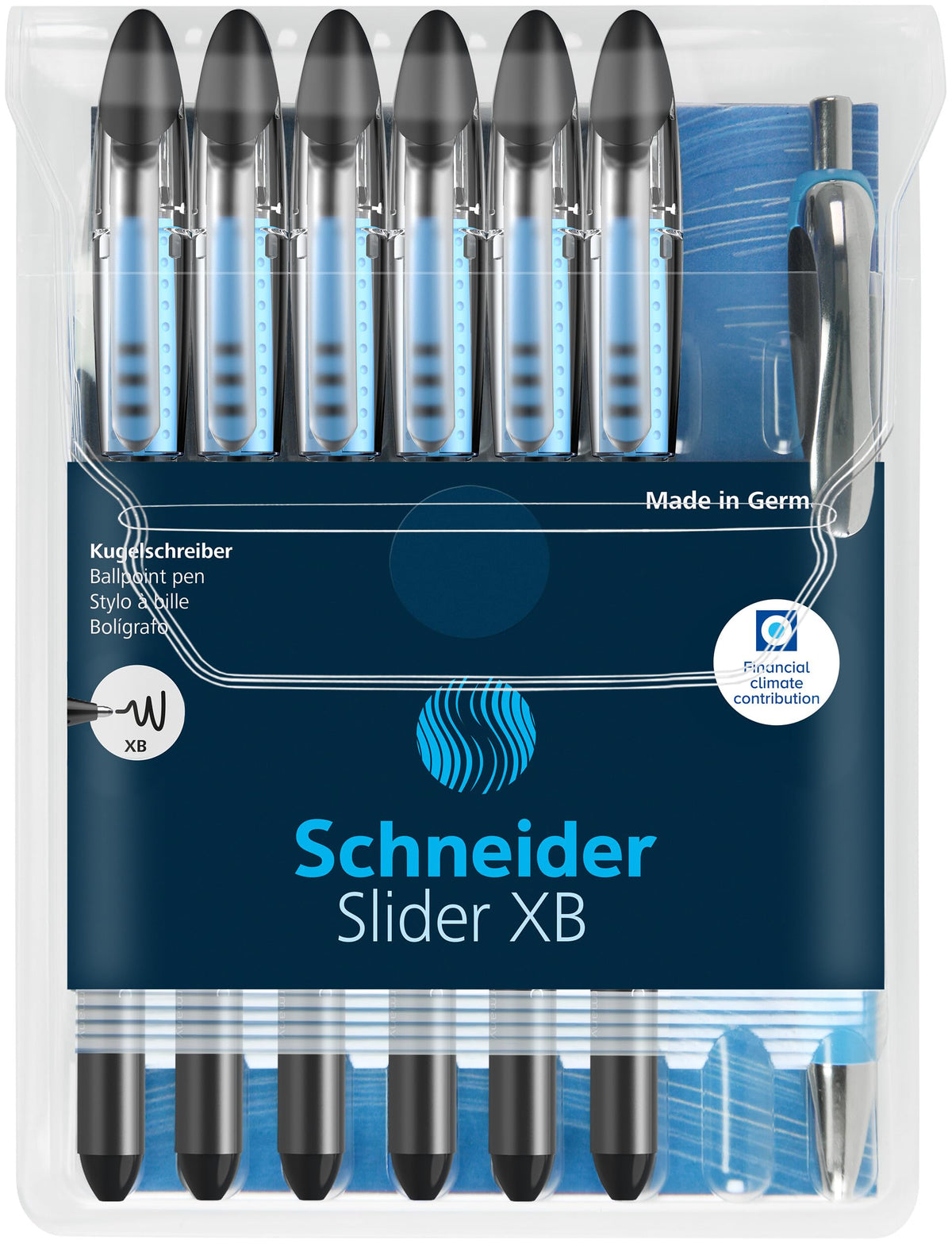 Schneider 151276 Slider Basic XB Pack of 6 and 1x Slider Rave XB Ballpoint Pen with Case, Black Ink