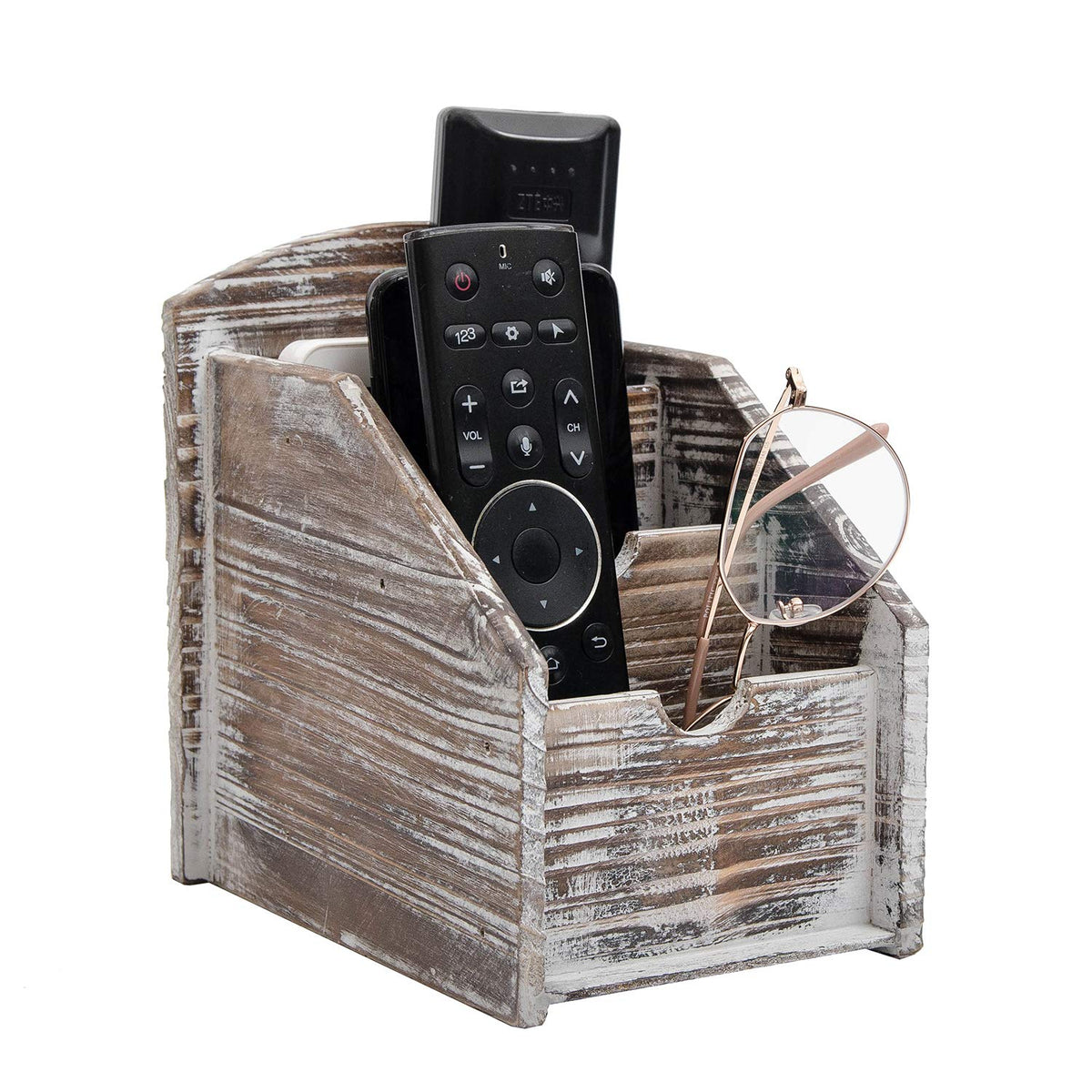 VERGOODR 3 Slot Rustic Wooden Remote Control Frame Media Organizer, Office Supply Storage Rack,Pen