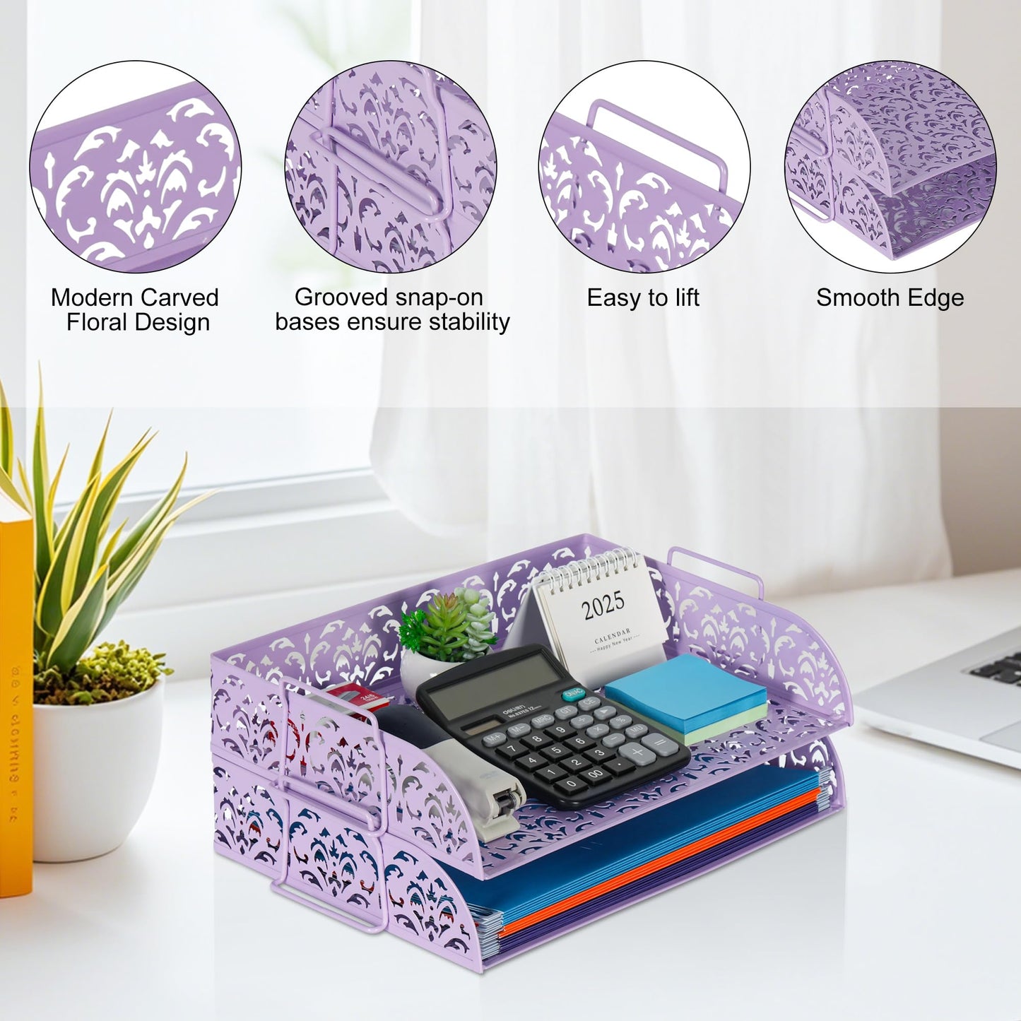 EasyPAG Paper Organizer for Desk 2 Tier Stackable Paper Tray for A4 Legal Size Folders Metal File