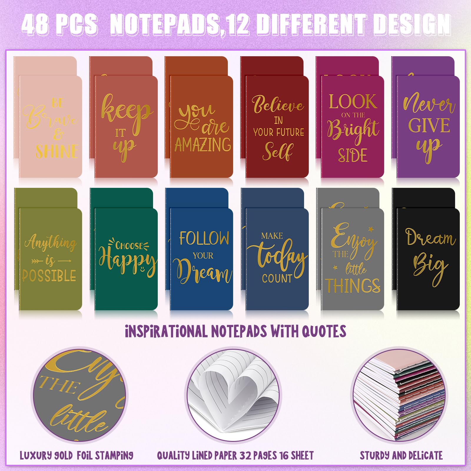 96 Pcs Bulk Motivational Pens Inspirational Notepads Set, Small Pocket Motivational Quote Notebooks