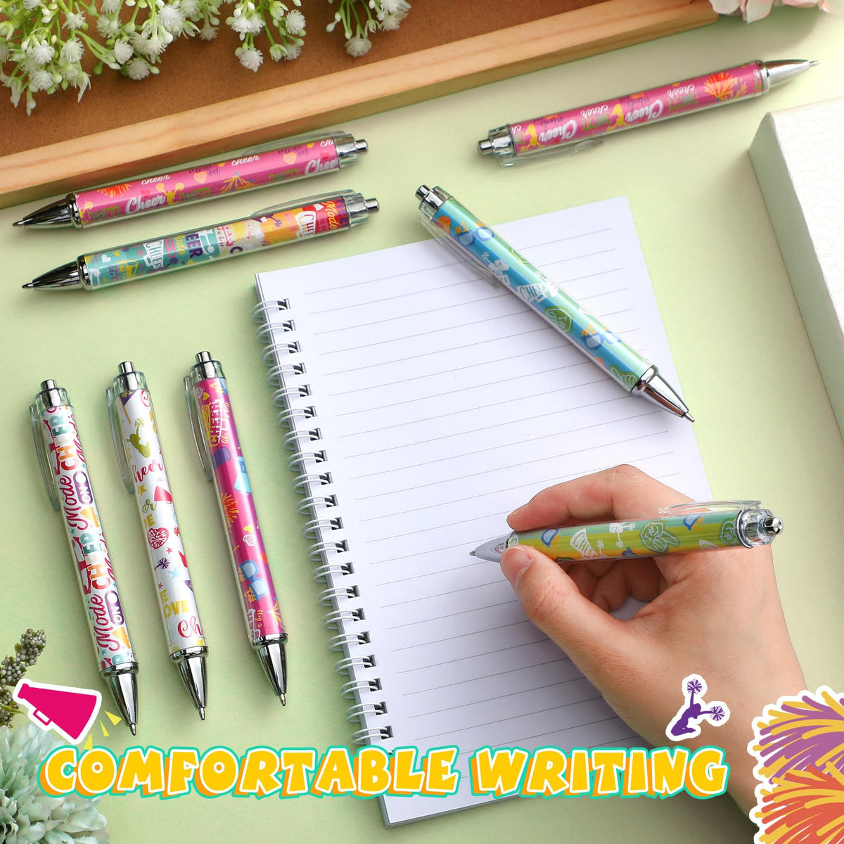 Weekgrat 48 Pcs Cheerleader Ballpoint Pens Cheerleader Gifts Black Ink Retractable Ballpoint Pens