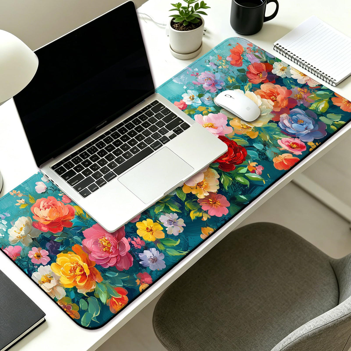 JIANG100 Colorful Flower Peony Gaming Desk Mat, Extended Floral Mouse Pad