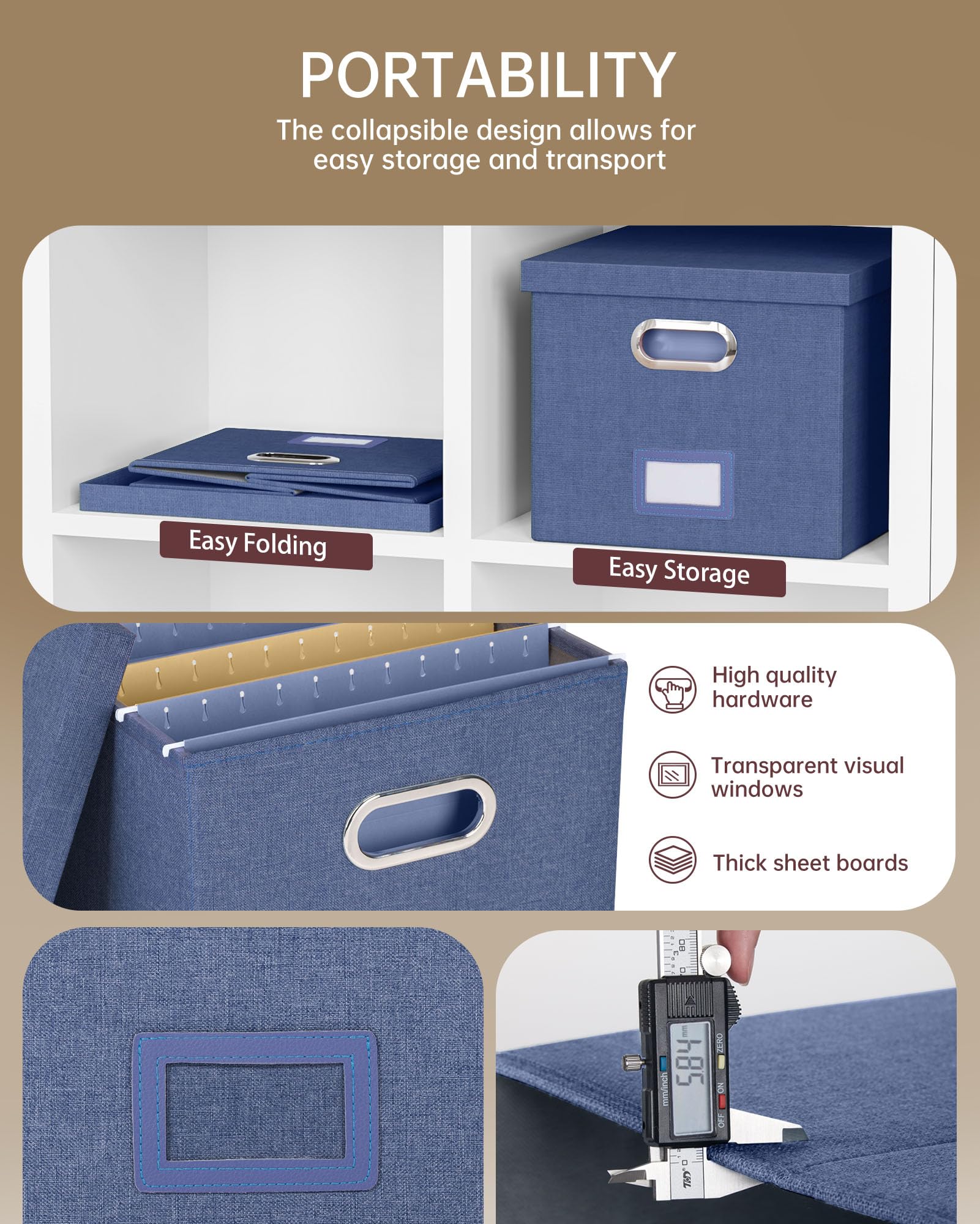 Oterri File Organizer with Lid, File Box, File Cabinet for Letter File Folder Storage, Hanging File