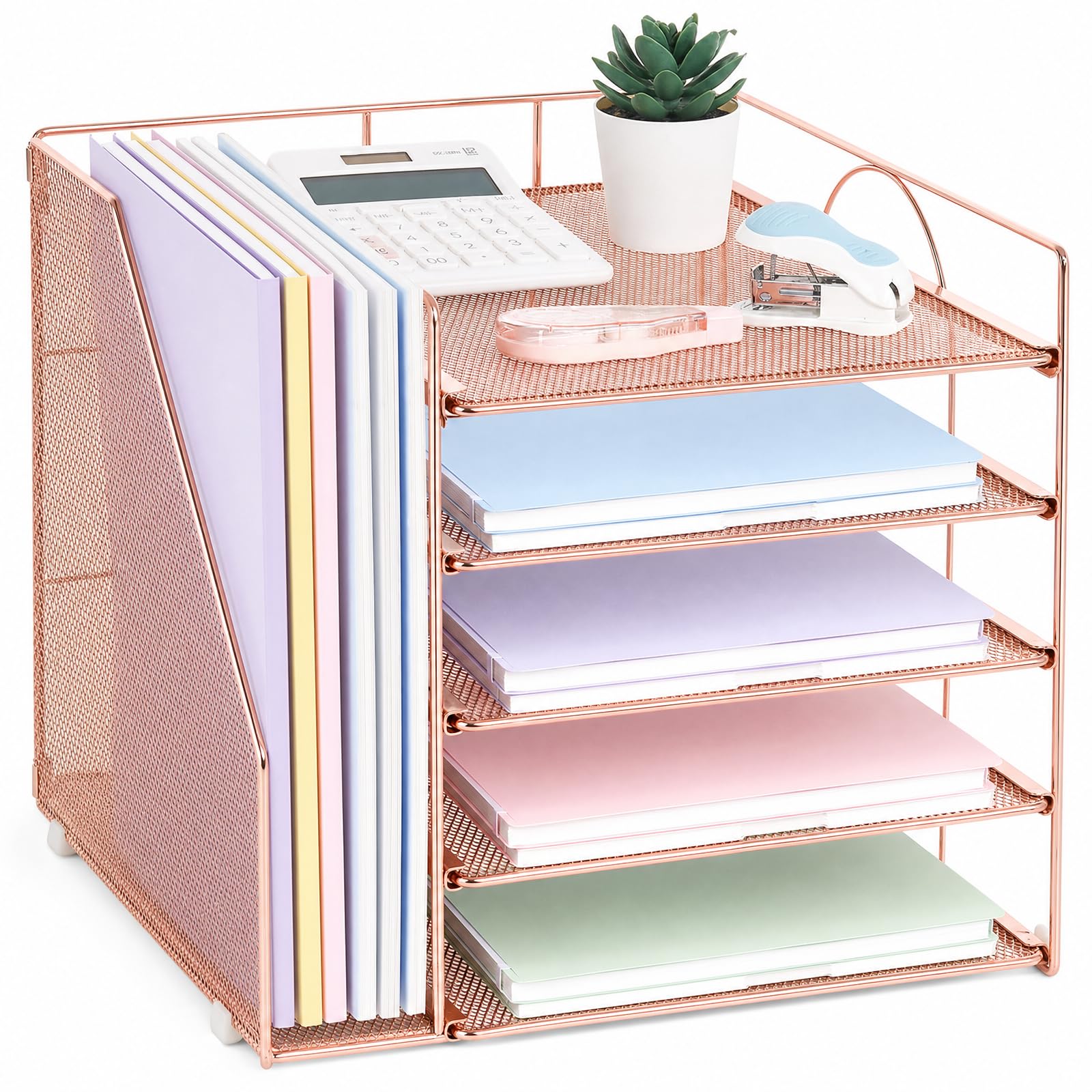 LEKETREE Desk Organizers and Accessories, 5-Tier Paper Letter Tray Organizer with File Holder