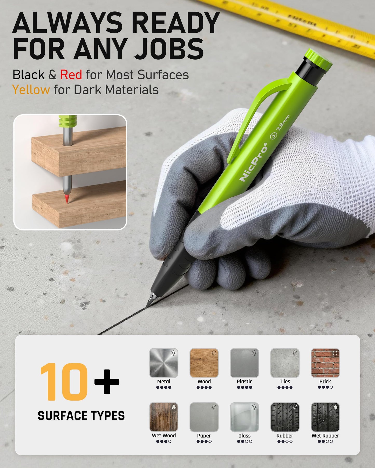 Nicpro 6 Pack Upgraded 3-IN-1 Carpenter Pencil Set with Finger Grip, Construction Pencils with 54