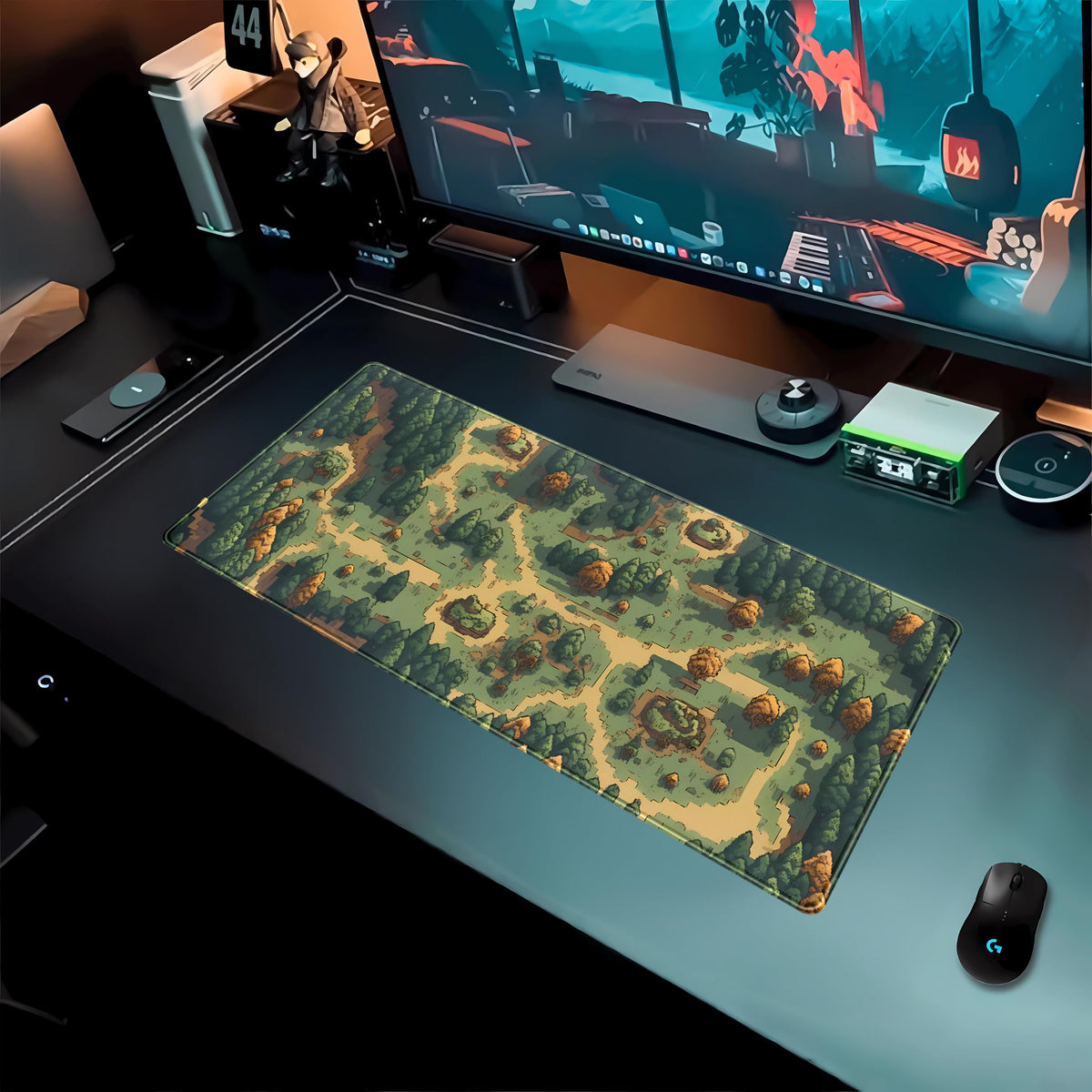 Retro Brown Green Desk Mat XL Large Gaming Green Forest Pixel Mouse Pad Non-Slip Rubber Base