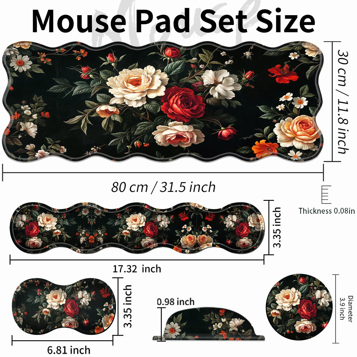 Office Mouse Pad Set with Wrist Support, Large 31.5"x11.8" Desk Mat, Ergonomic Memory Foam Keyboard