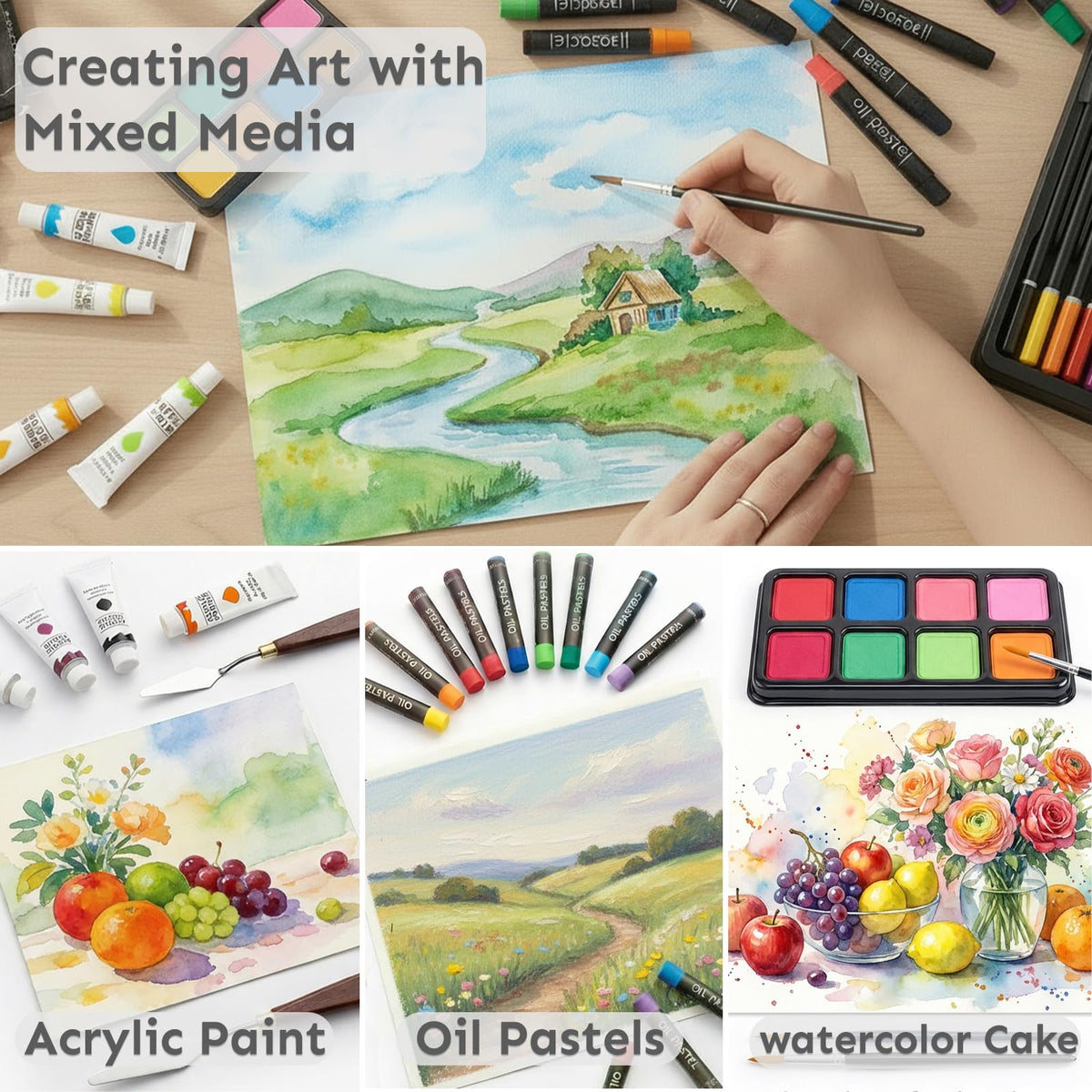 175-Pack Deluxe Wooden Art Set Drawing Painting Kit with 2 Drawing Pads, Acrylic Paints, Colored