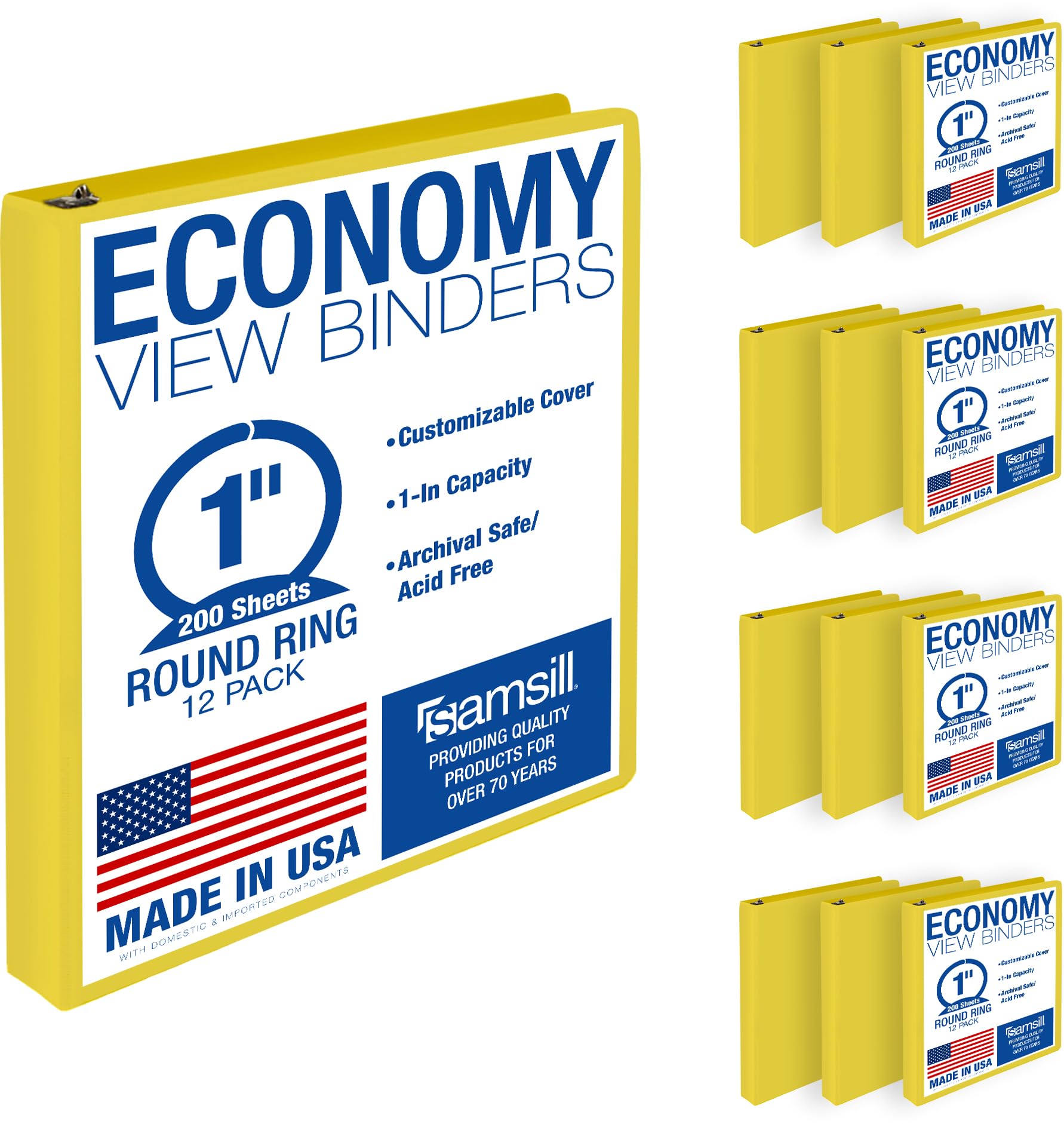 Samsill 1 Inch 3 Ring Binders, Economy Round Ring, Clear View Cover, 200 Sheet Capacity - for