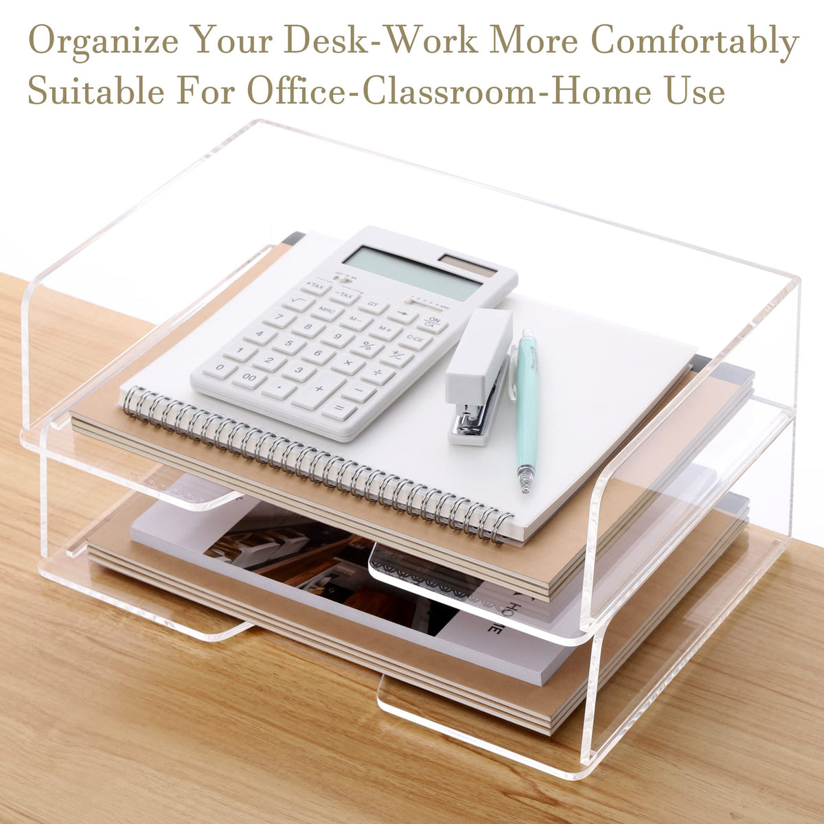 HeZone Acrylic Paper Tray Desk Organizers and Office Suplies Document Storage Enlarged Letter Tray