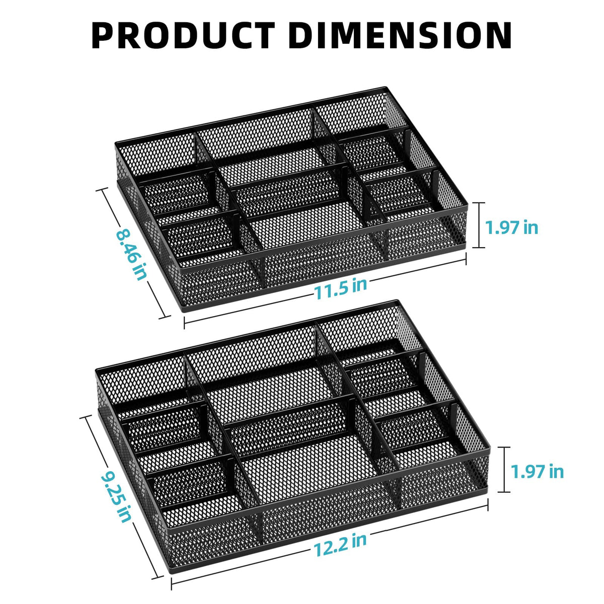 Marbrasse 2 Pack Desk Drawer Organizer, Mesh Drawer Organizer Tray with 8 Adjustable Compartments