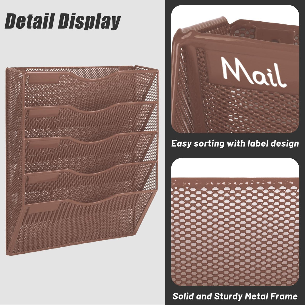 EASEPRES 5 Pocket Mesh Hanging Wall File Organizer, Wall Mounted Mail Paper Document Folder Holder