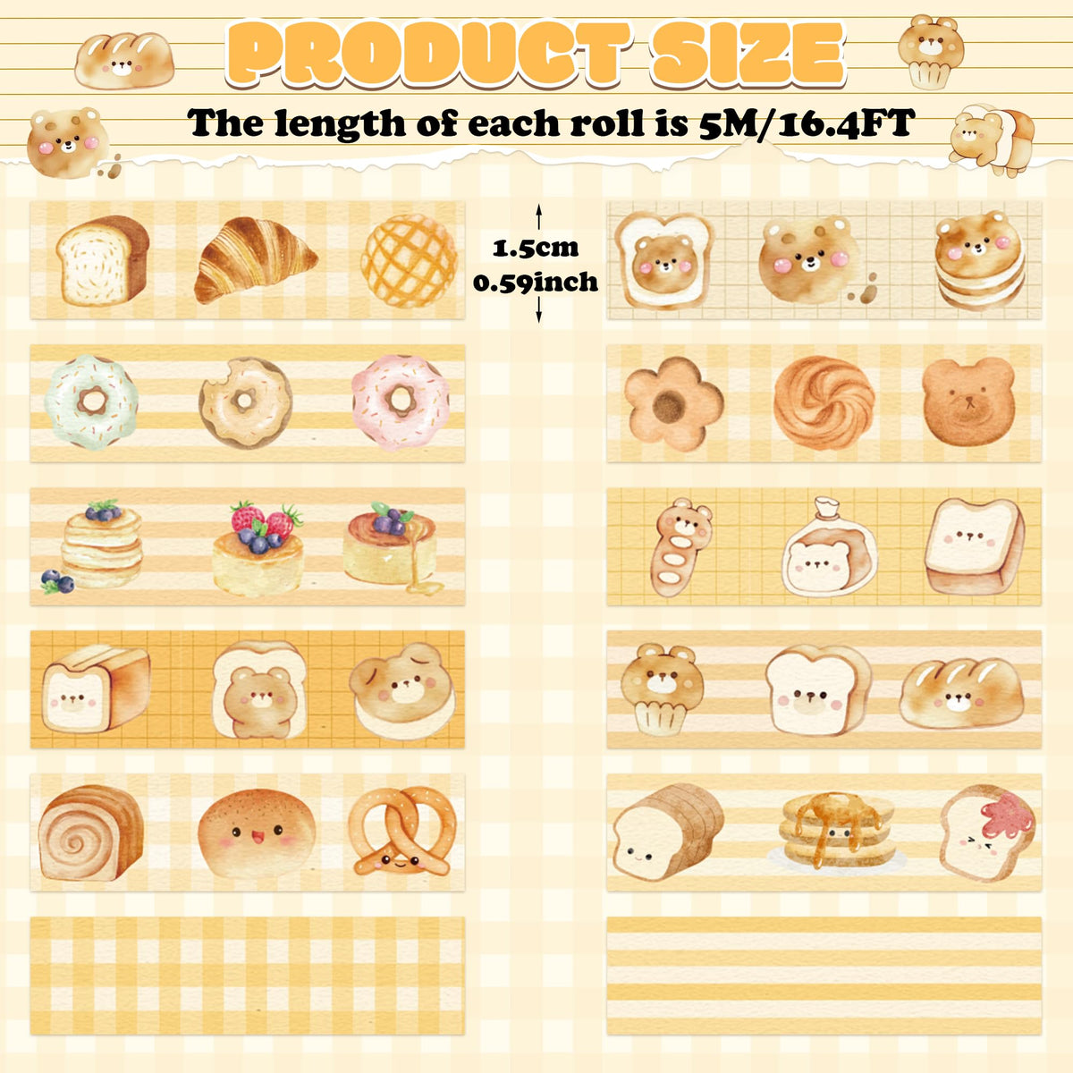 BkeeCten 12Rolls Bakery Bless Washi Tape DIY Crafts Self Adhesive Scrapbook