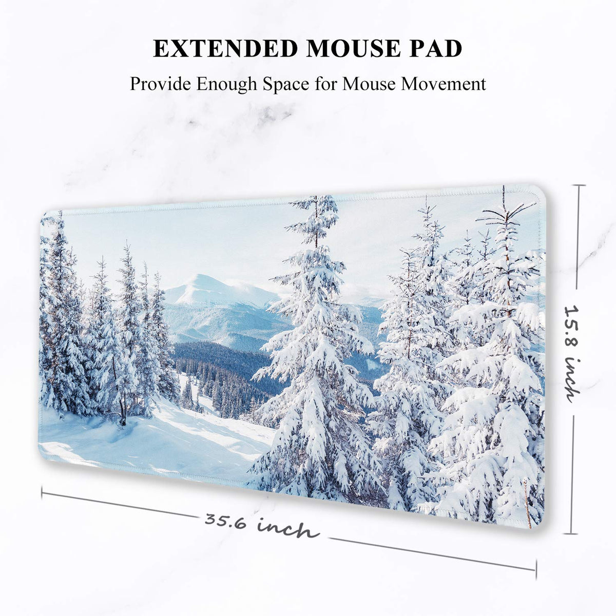 Auhoahsil Large Gaming Mouse Pad, XXL 35.4 x 15.7 in Desk Mat, White Snow