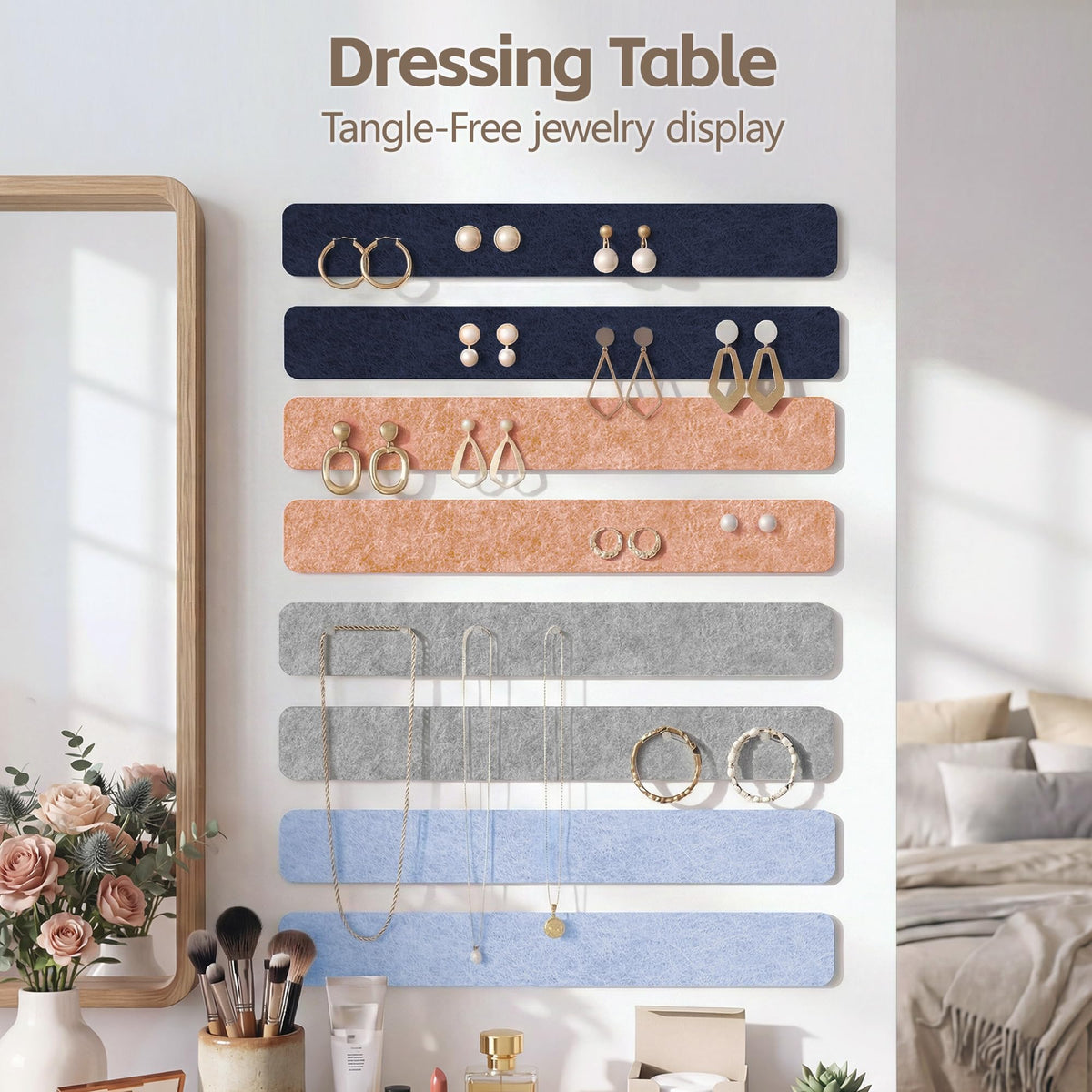 GoTiling Cork Board for Walls - 8 Pack Felt Pin Board Bar Strips - Self-Adhesive Lightweight