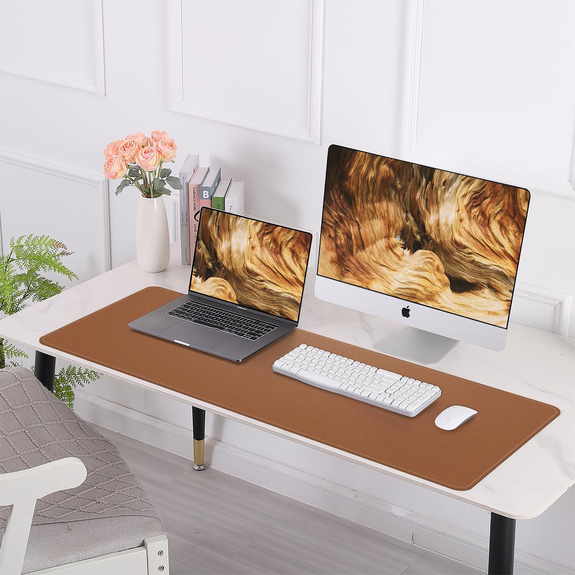 AFIING Cork Desk Mat 55" x 17", Dual-Sided Natural Cork & PU Leather Desk Pad, Non-Slip Waterproof