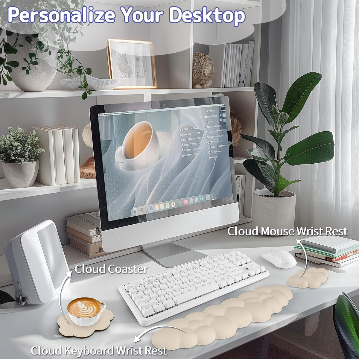Sushret Cloud Wrist Rest Keyboard, Cloud Keyboard Wrist Pad Set with PU Leather Memory Foam, Cute