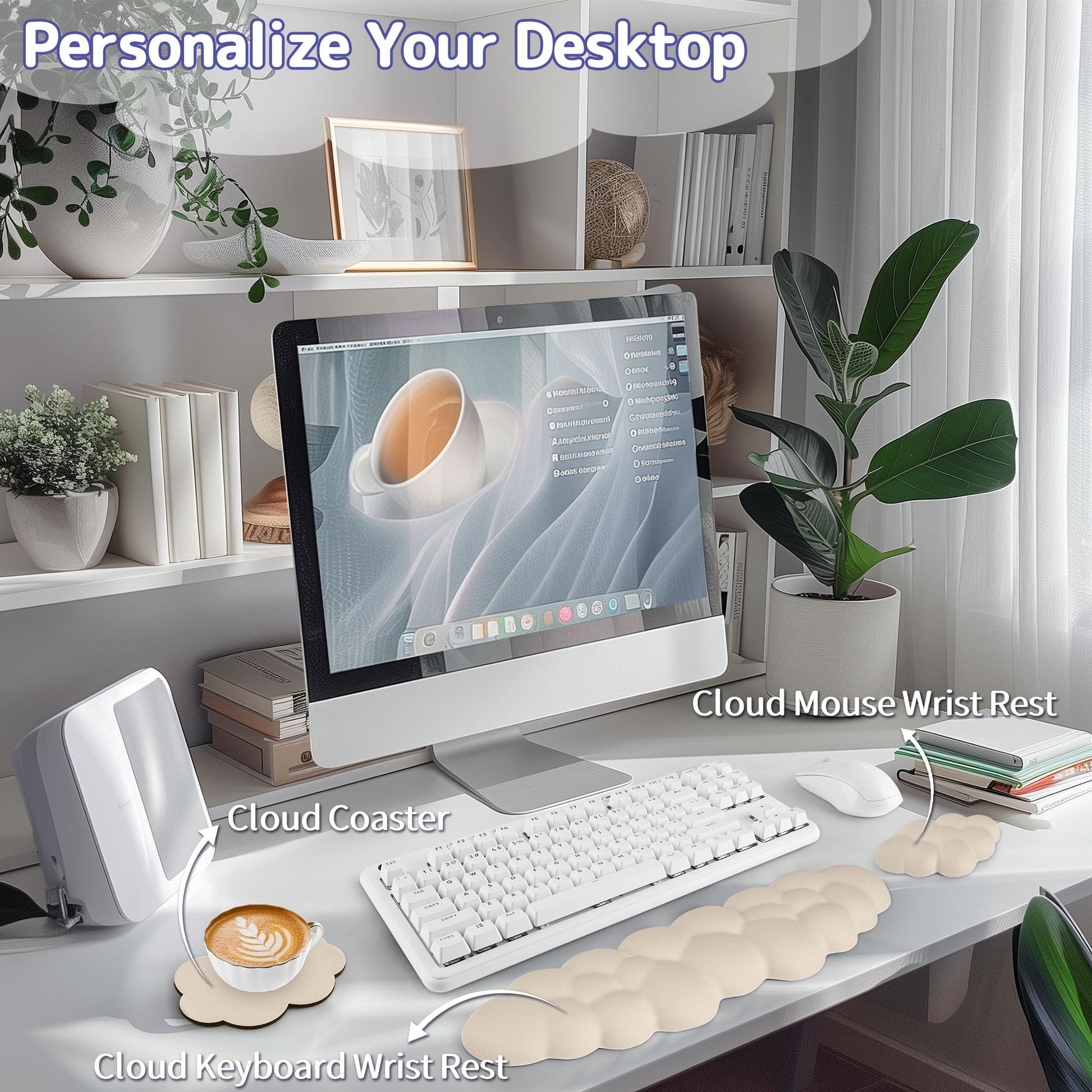 Sushret Cloud Wrist Rest Keyboard, Cloud Keyboard Wrist Pad Set with PU Leather Memory Foam, Cute