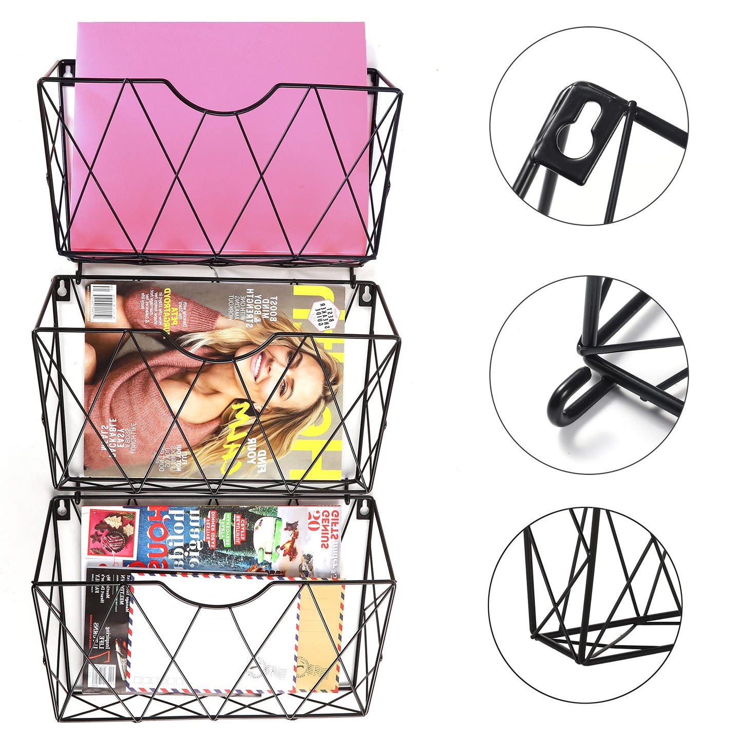 Karsbarwe 3 Pockets Wall File Organizer, Hanging File Organizer, File Holder, Durable Metal Mail