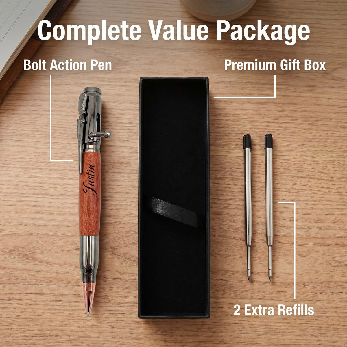 Blireana Personalized Bolt Action Pen Gift Set,Free Engraved Metal Ballpoint Pen with 2