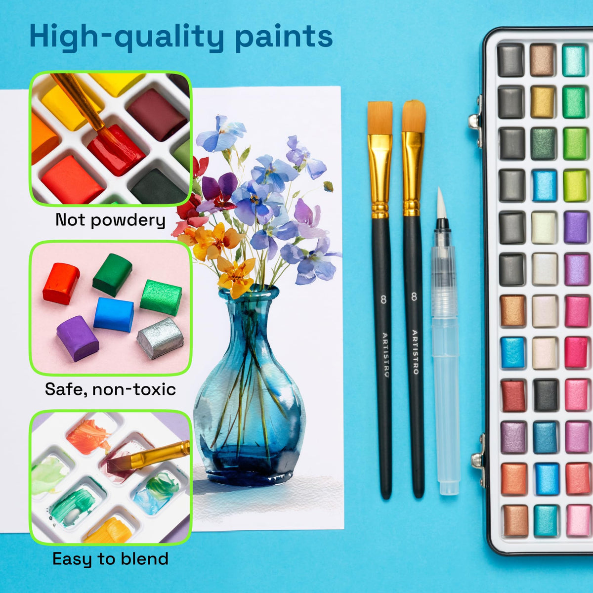 ARTISTRO Deluxe Watercolor Paint Set with Palette & Brush Pens - 168 Colors