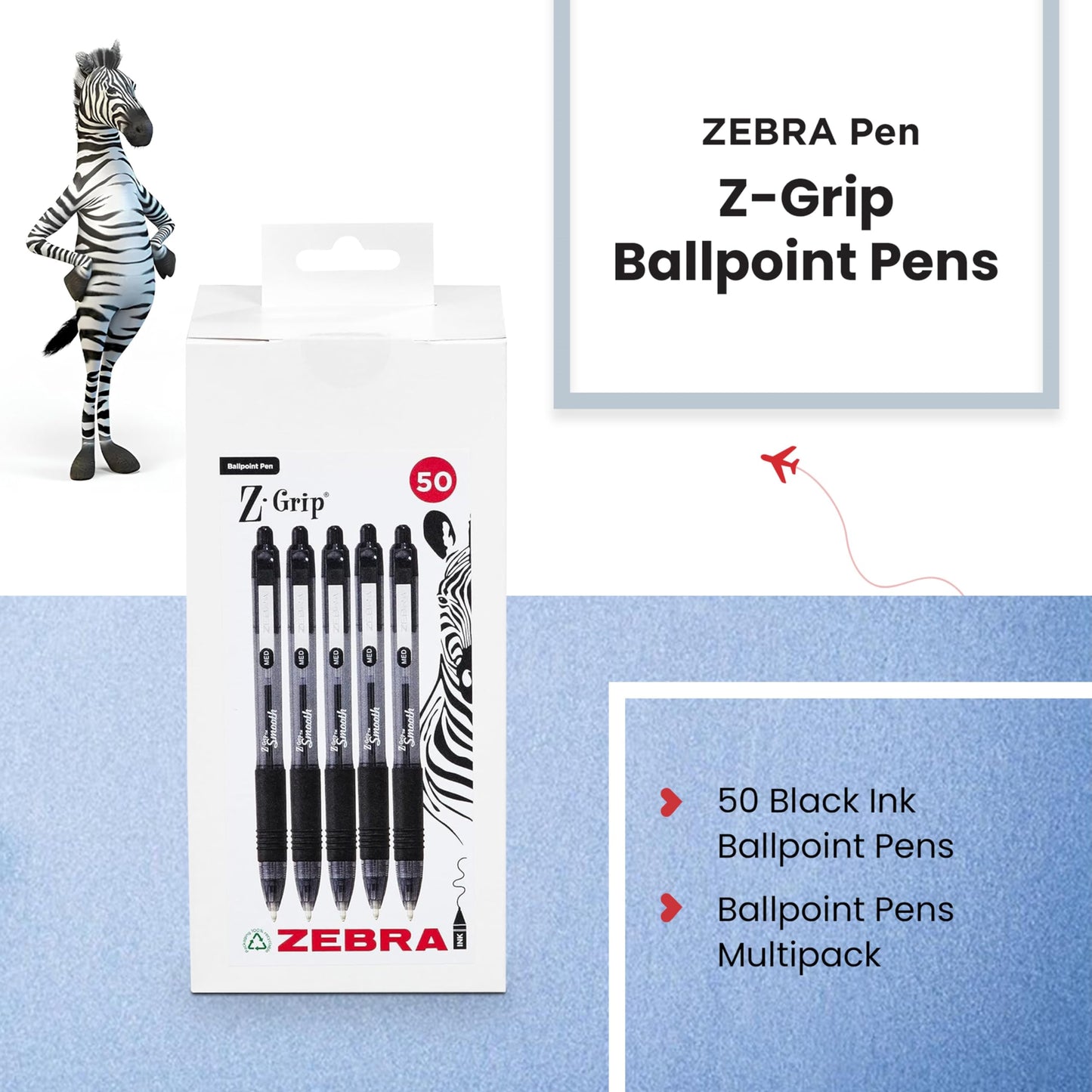 Zebra Z Grip Smooth Black Retractable Ballpoint pens with Easy Glide Ink, Comfortable Grip with