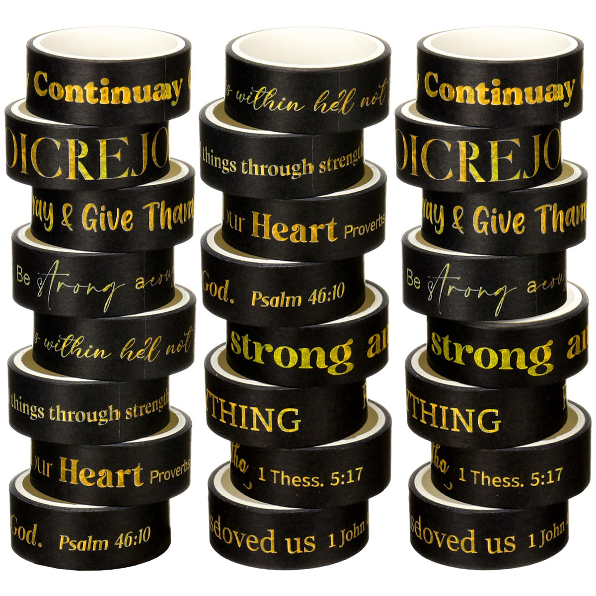 Janlaugh 24 Rolls Christian Washi Tape Gifts, Gold Foil Black Religious