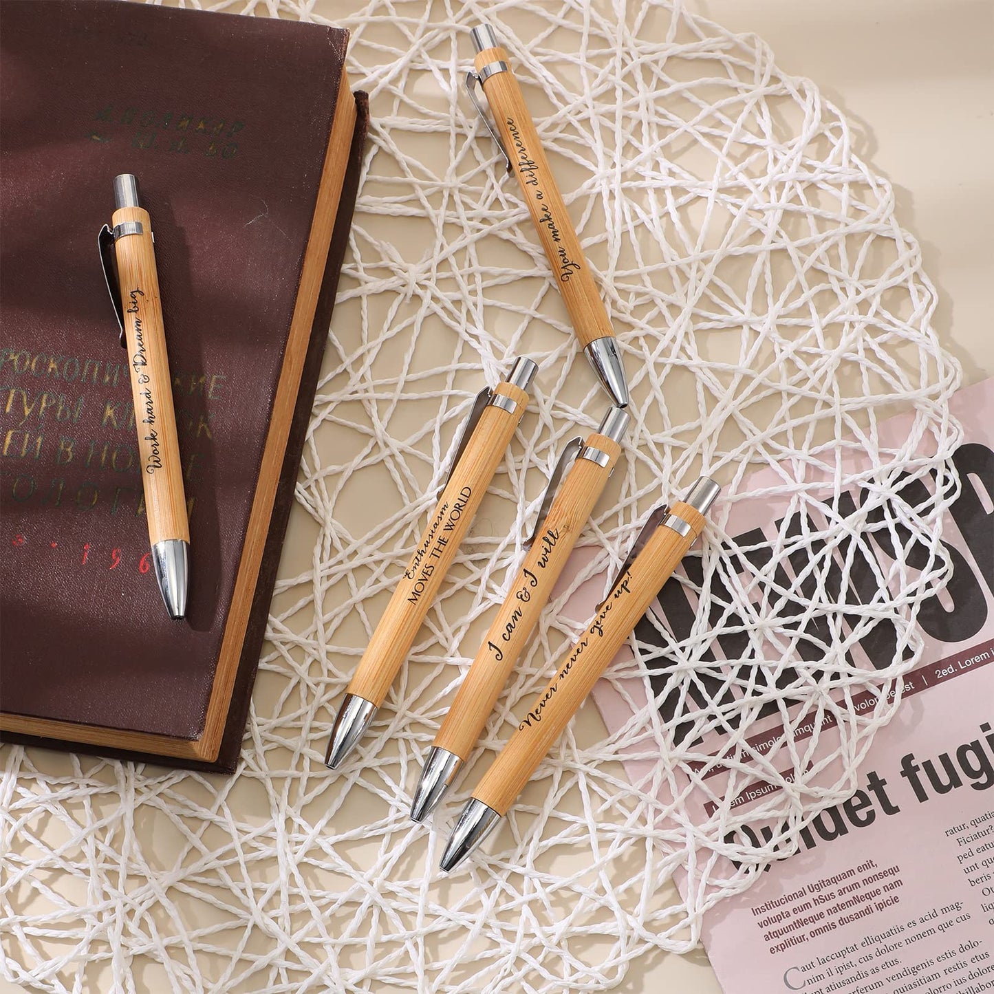 Fulmoon 100 Pcs Employee Appreciation Bamboo Pens with Inspirational Quotes