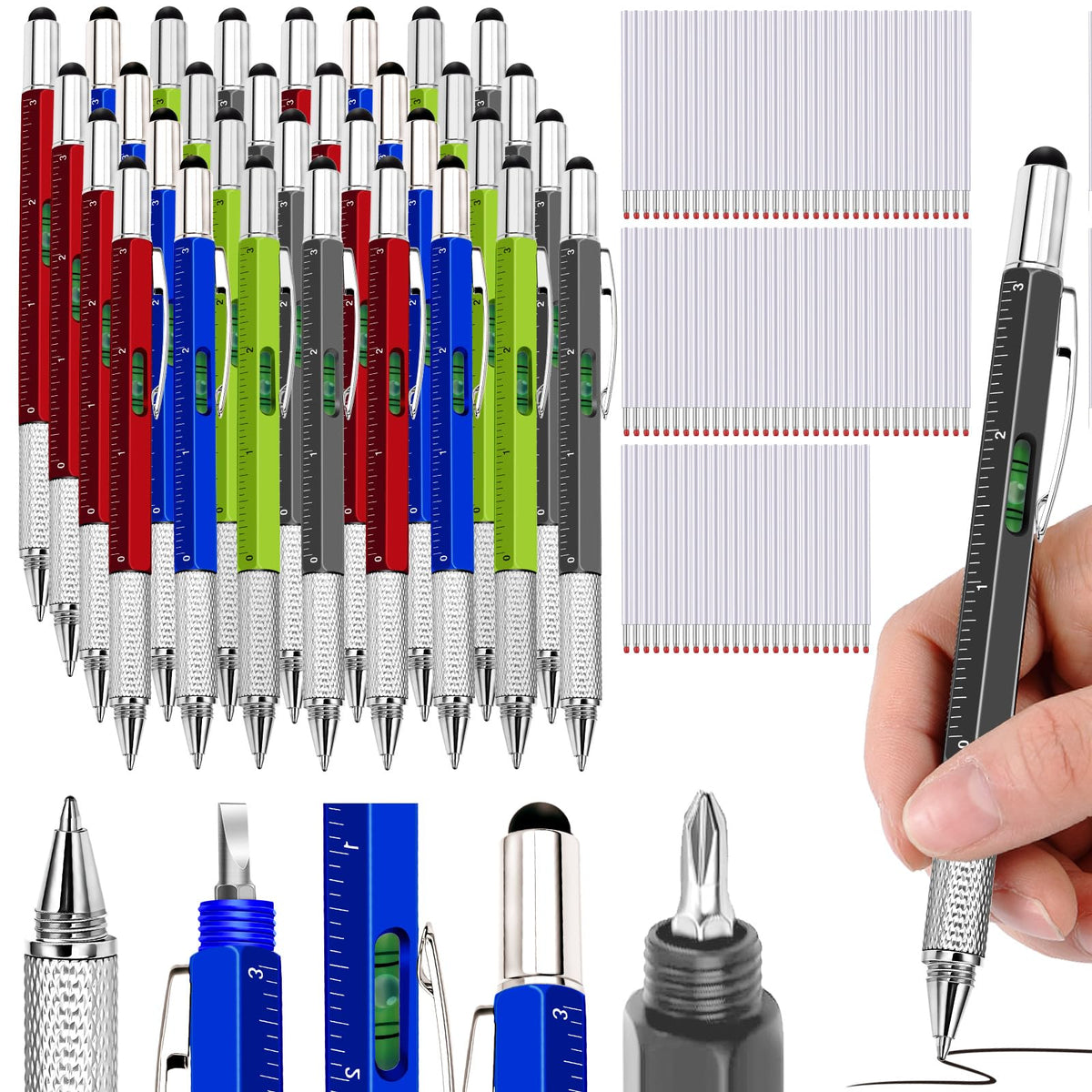 Zonon 32 Pack 6-in-1 Multitool Pens,Red, Green, Blue, Gray