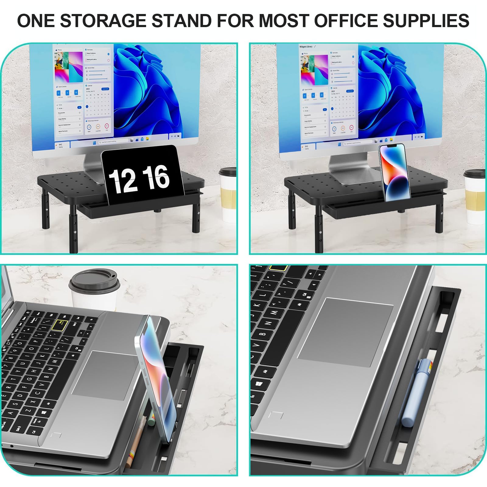 WALI Computer Monitor Stand with Storage, Monitor Riser 3 Height Adjustable