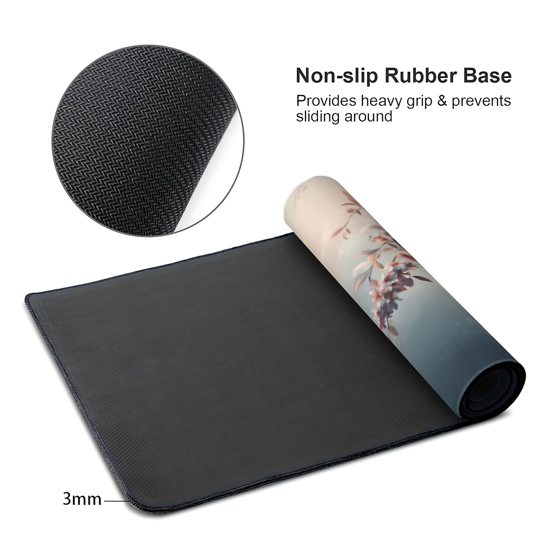 Cute Floral Aesthetic Azalea Gaming Mouse Pad, Ink Blue Red Dreamy Desk Mat with Anti-Slip Base &