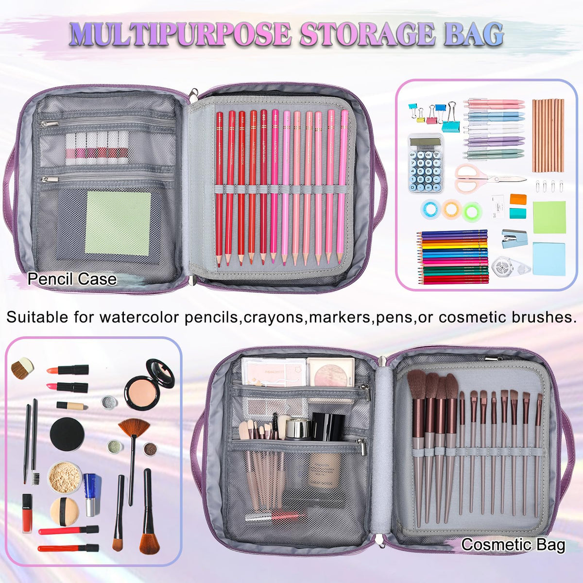 VX VONXURY Pencil Case, Large Capacity Pencil Pouch Portable Cosmetic Bag with 2 Detachable Layers