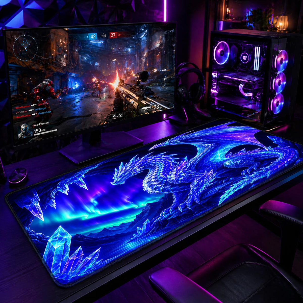 Simpkeely Blacklight Dragon Large Gaming Mouse Pad for Desk, Keyboard Mat