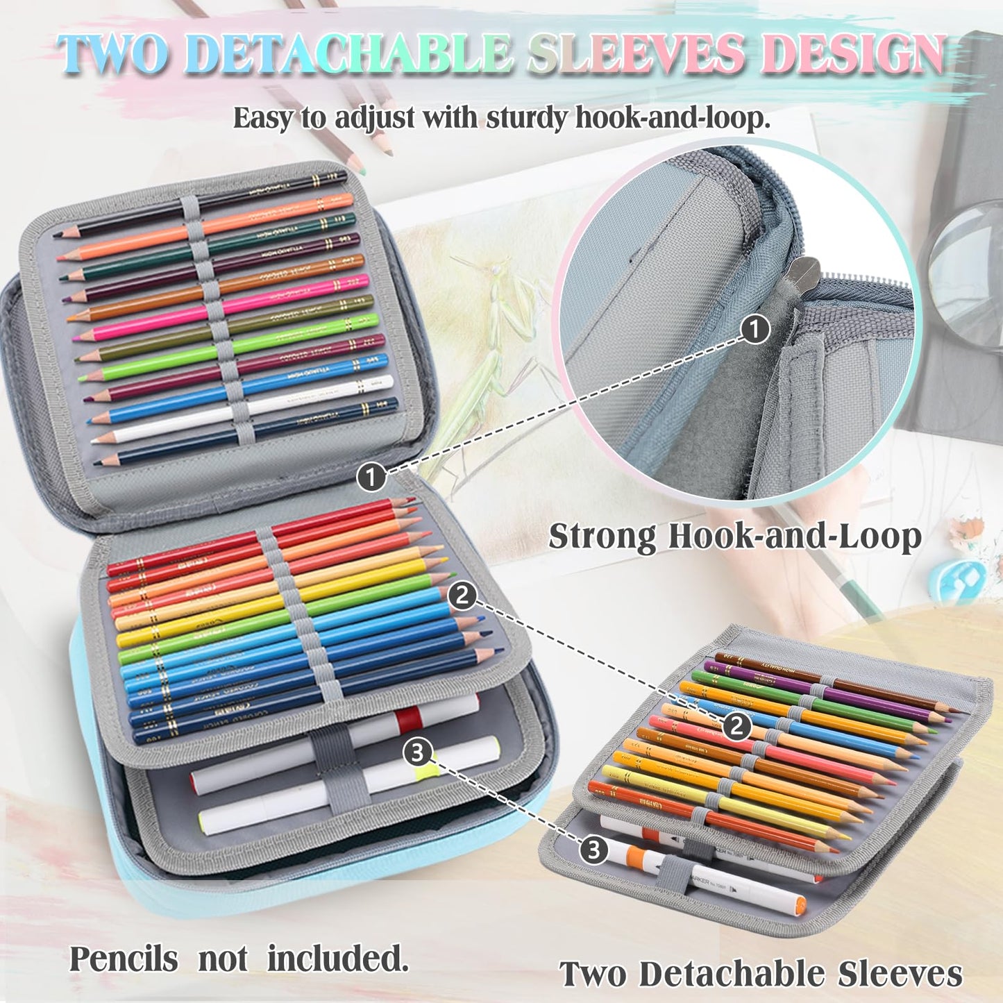 VX VONXURY Large Pencil Case, 54-Slot Colored Pen Pouch 2 Removable Sleeves