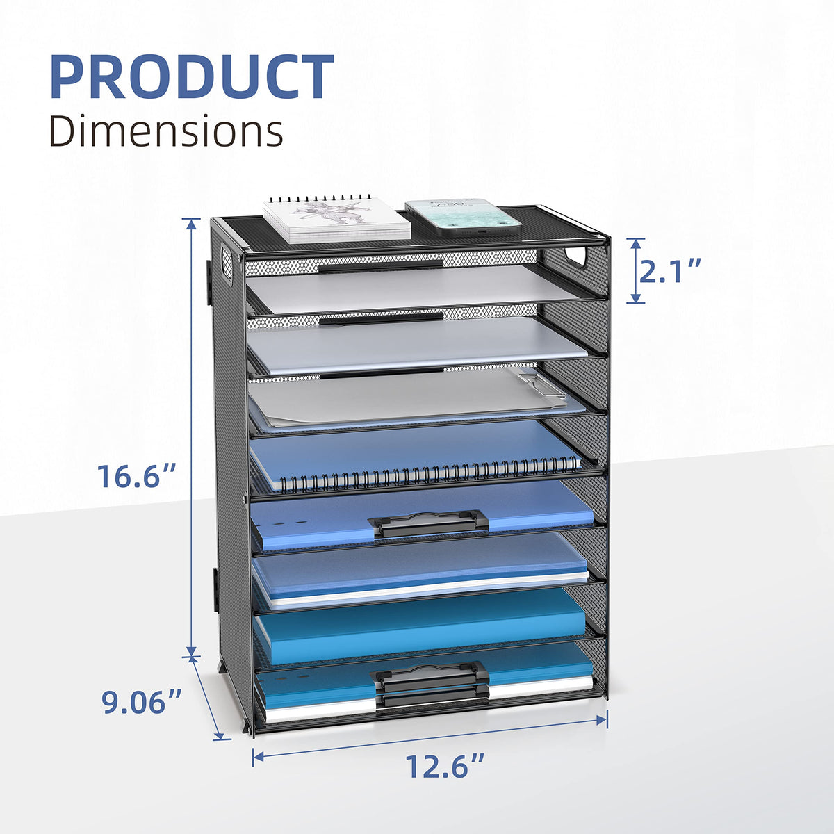 9-Tier Paper Organizer for Desk, Letter Tray with Handles, Black, 2 Pack