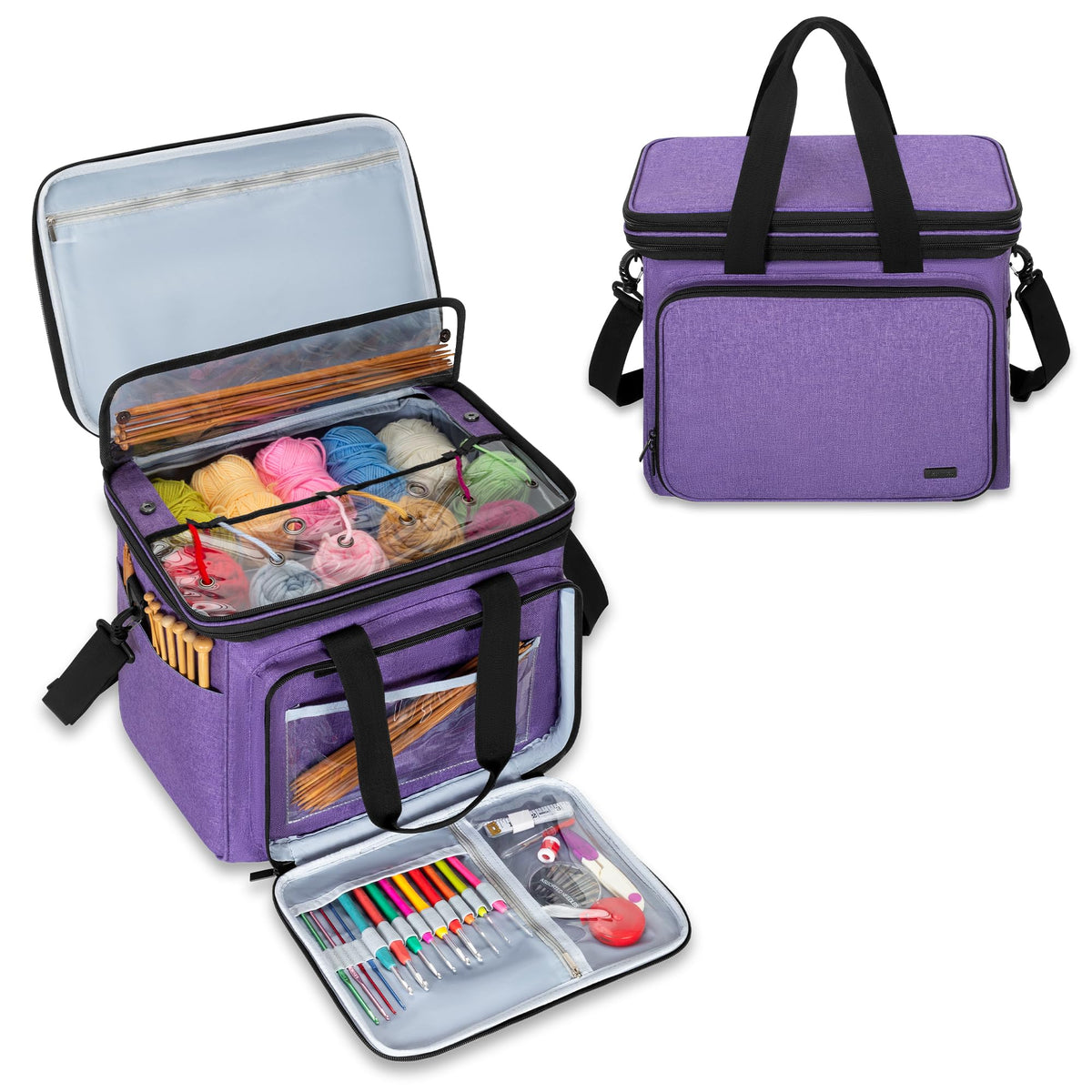 Teamoy Crochet Bag, Knitting Bag Yarn Storage Tote, Yarn Organizer, Purple