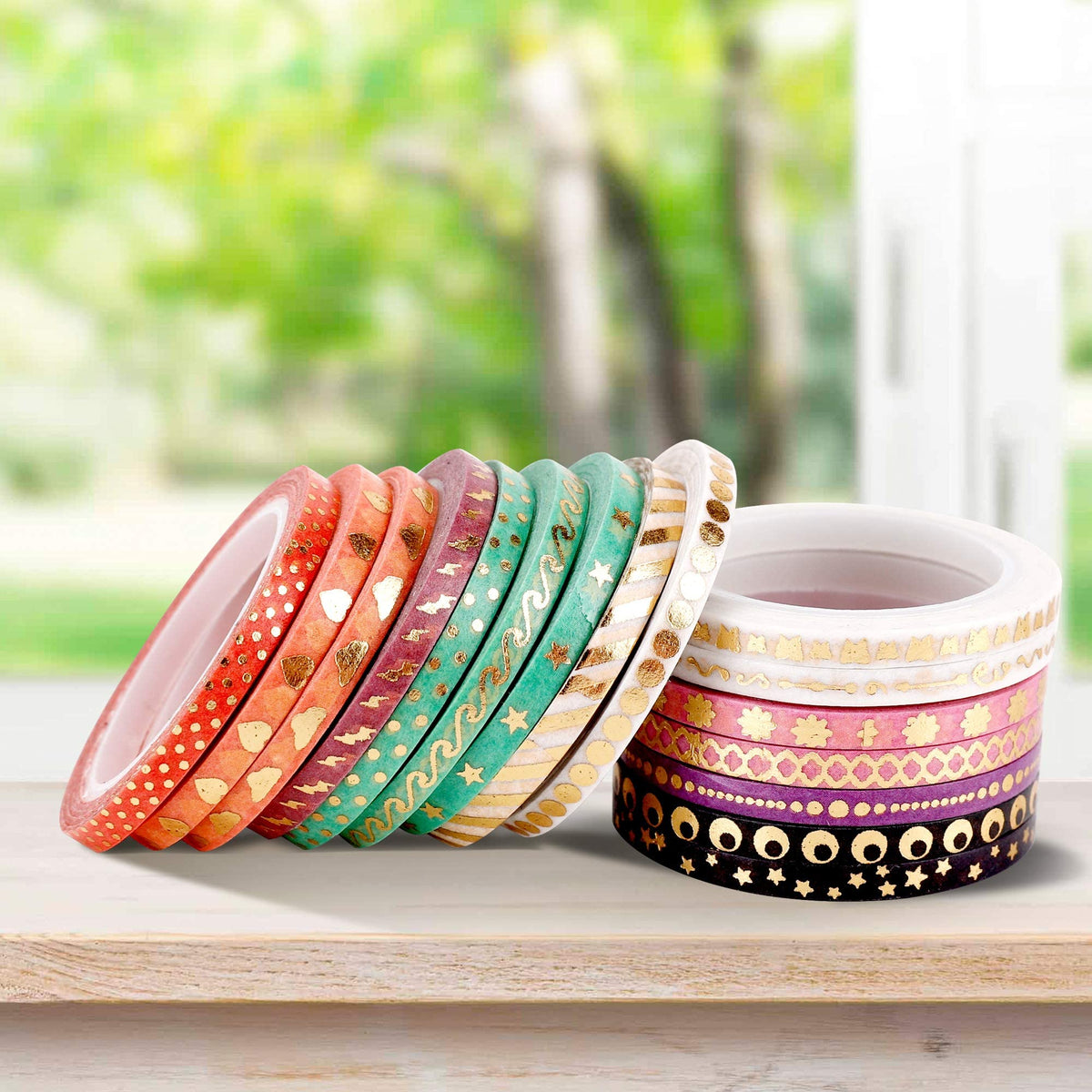 NANYNNU Cute 48 Rolls Washi Tape Set,Foil Gold Thin Decorative Masking Washi Tapes,3MM Wide DIY