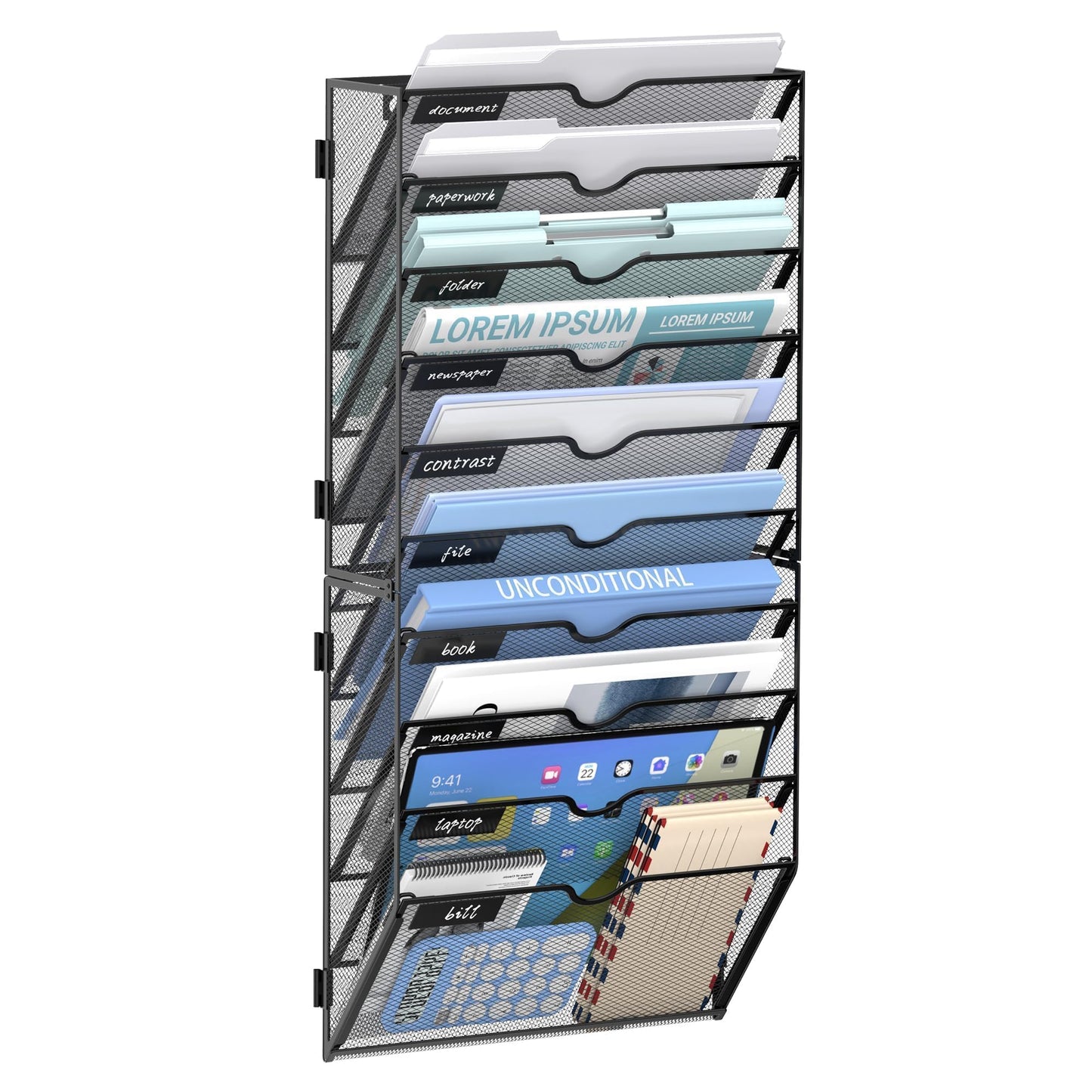 JMHUD 10 Tier Wall File Organizer Office Hanging Mail Holder Wall Mounted, Mesh Paper Document
