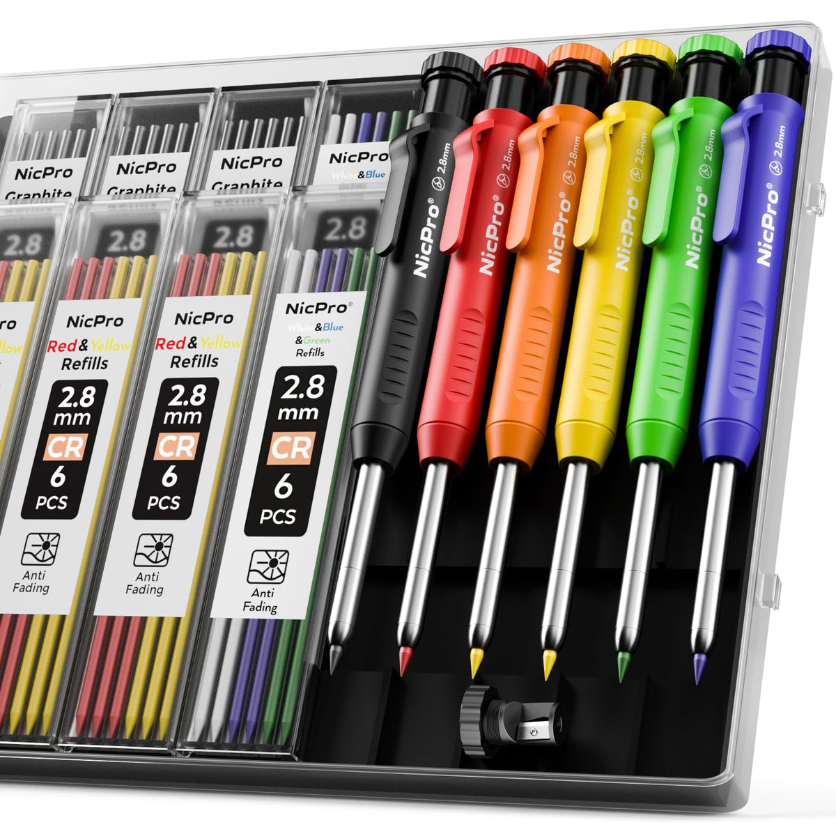 Nicpro 6 Pack Carpenter Pencil with Sharpener, Mechanical Carpenter Pencils